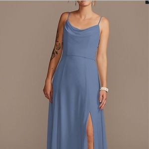 Cowl Neck Chiffon Bridesmaid Dress with Slit
